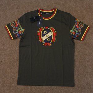 Dolce & Gabbana Printed Khaki Green T-Shirt
